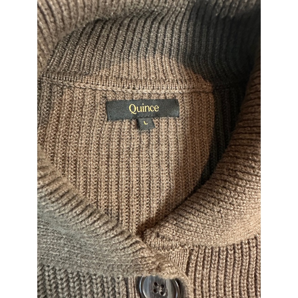 Quince Brown Fisherman Organic Cotton Ribbed Knit Button Cardigan Sweater L - Picture 4 of 9